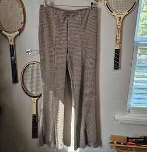 Stretchy Houndstooth Patterned Fit And Flare Wide Leg Plaid Pants Large